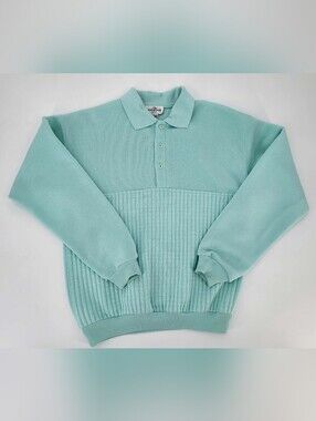 Women's Mint Polo Sweatshirt - Classic Ribbed Panel